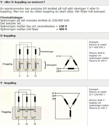 Schema över y- och d-koppling av motorer