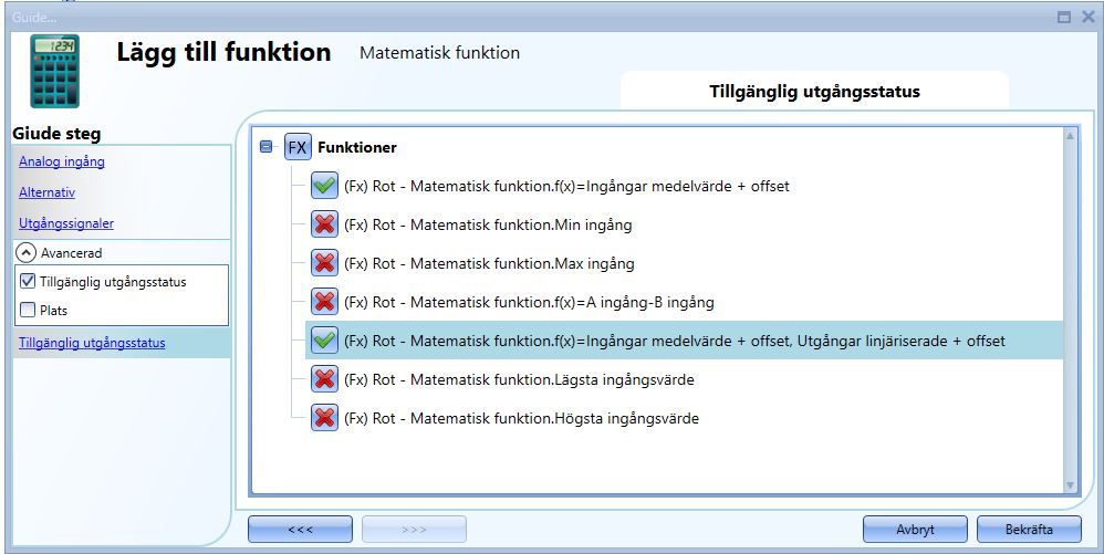 Tillgänglig utgångsstatus